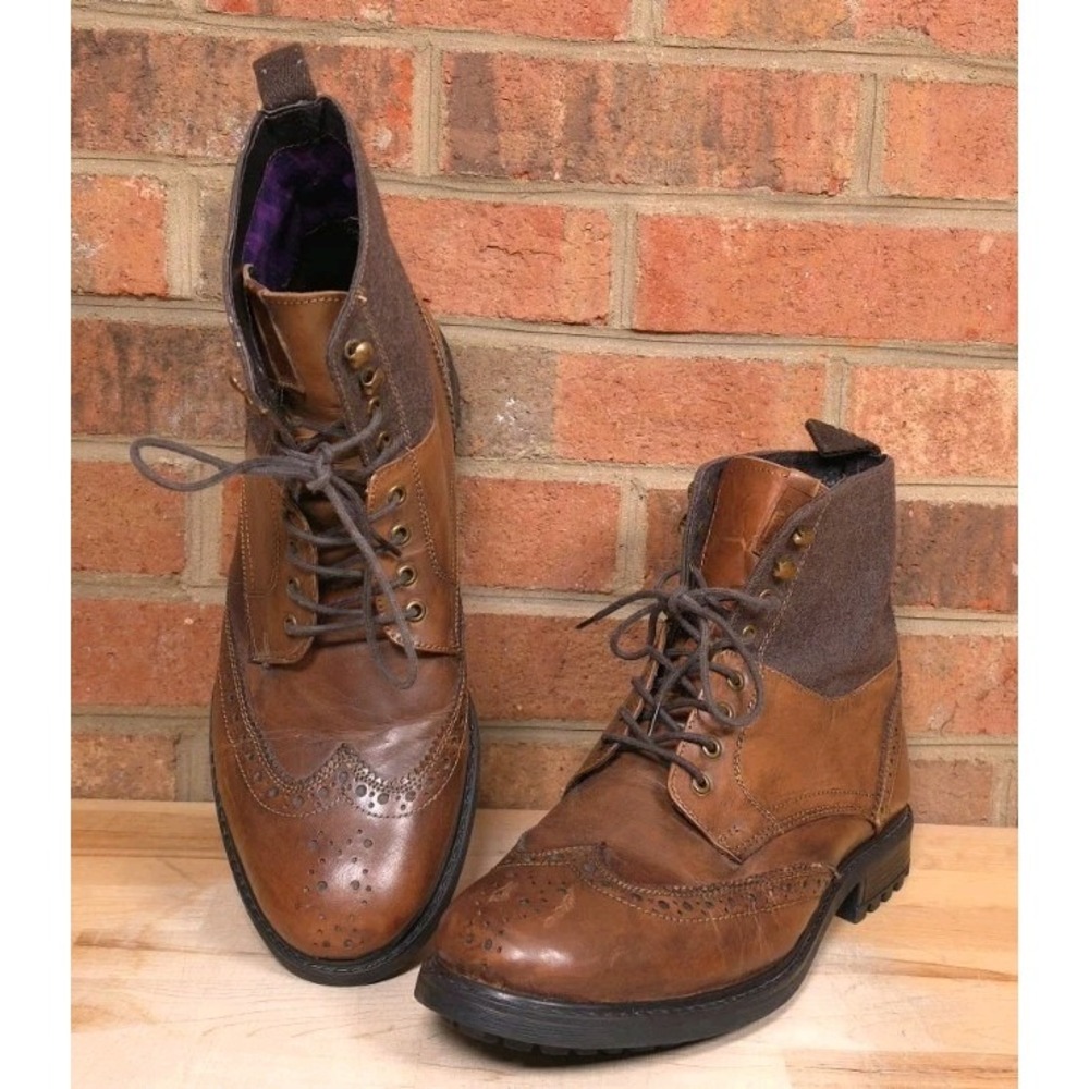 Ben Sherman Mens Daryl Brown Leather Wingtip Boots Brogue Size 12M - Picture 7 of 9